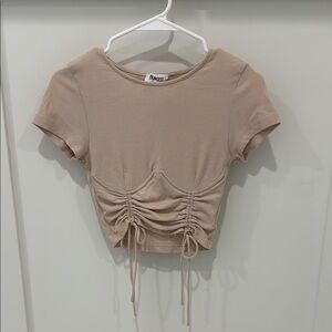 Princess Polly Tan Ruched Crop T-Shirt